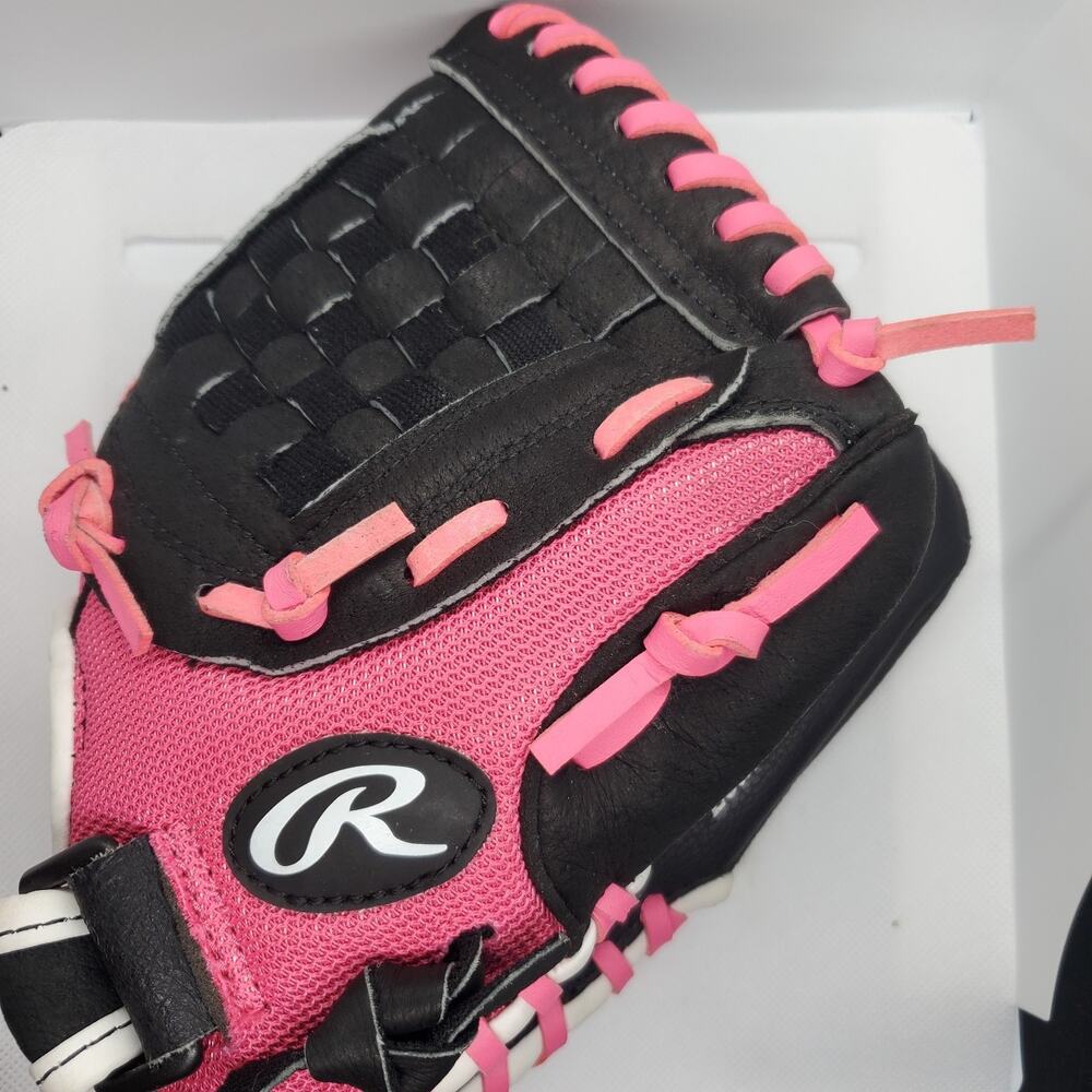 Rawlings 10 Inch Baseball Glove Pink Black RHT Youth Kids Tee Ball PM100BPW